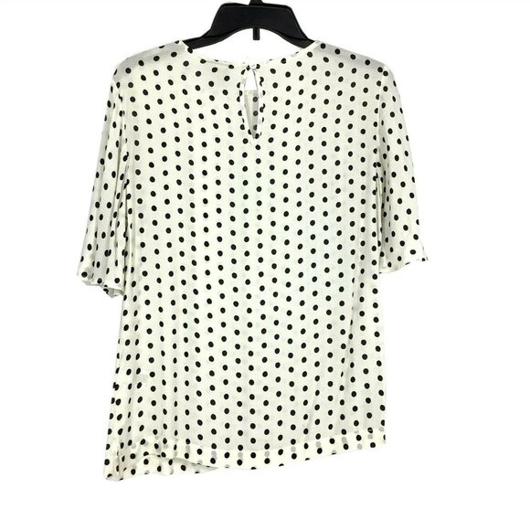 A New Day Women X-Small XS Blouse Flare Short Sleeve Polka Dot T-Shirt White NEW - Picture 8 of 8